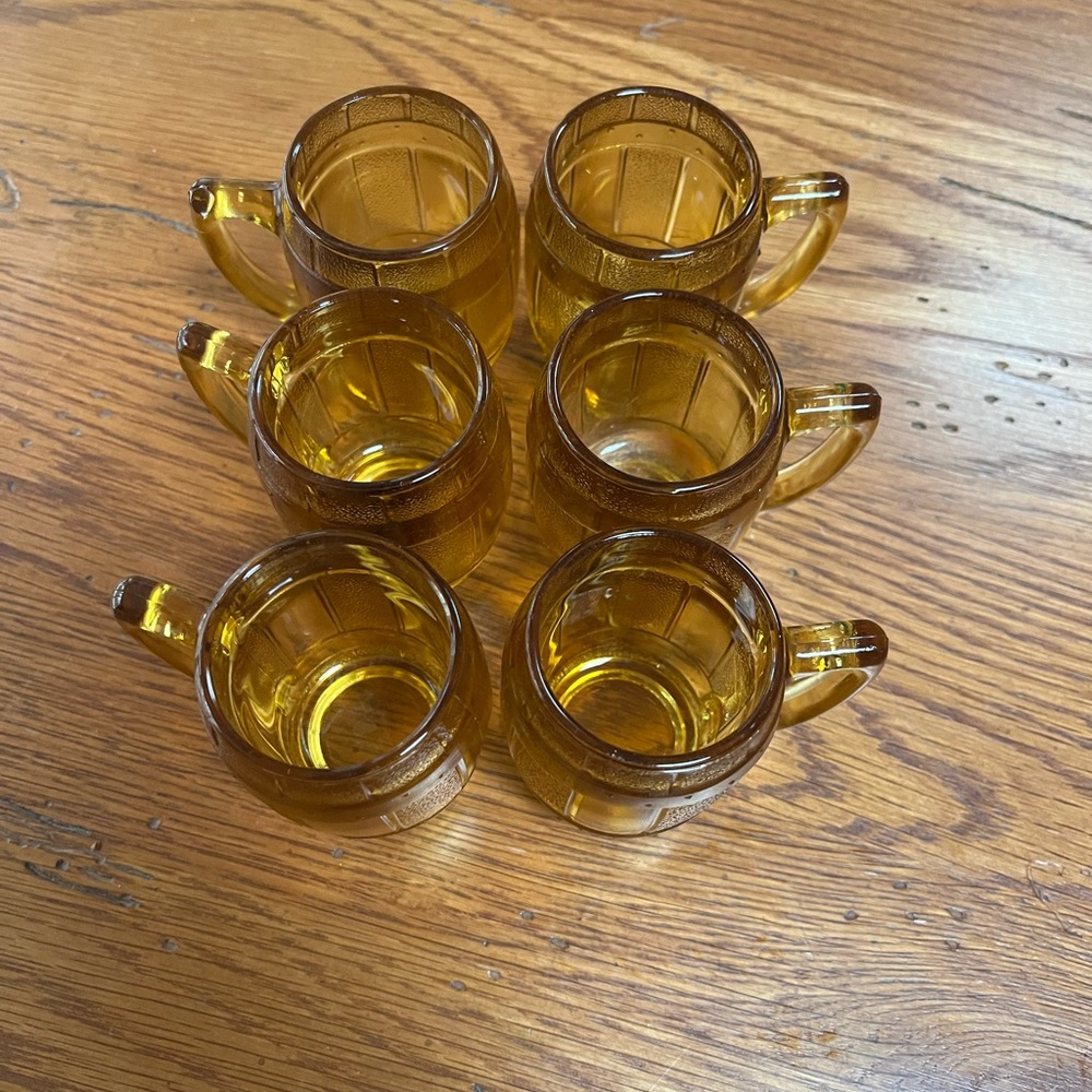 Vintage Amber Glass Mini Mugs - Set of 6